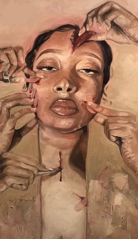 Paintings By Black Artist, Me As Art, Art With Symbolism, Strong Art Pieces, Surreal Black Art, Acrylic Painting Black Women, Self Consciousness Art, People Looking At You, Black Representation Art