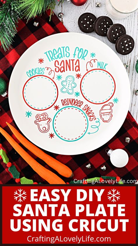 Vinyl Santa Cookie Plate, Cookie Plates For Santa Diy, Christmas Plates Vinyl, Cookies For Santa Svg Free, Christmas Charger Plates Diy, How To Make A Santa Cookie Plate, Santa Milk And Cookies Plate Diy, Santa Cookie Plate Svg, Treats For Santa Plate