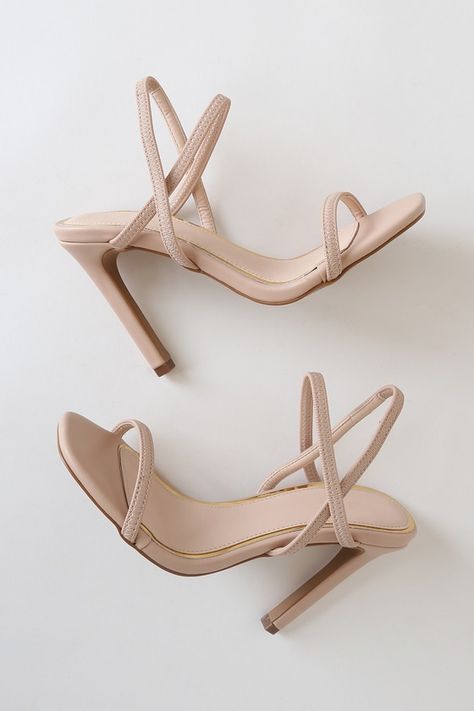 Heels For Beige Dress, High Heels For Graduation, Beige Heels Aesthetic, Nude Heels Wedding, High Heels Sandals Outfit, Heels Sandals Outfit, High Heel Sandals Outfit, Tan Strappy Heels, Bridesmaids Heels