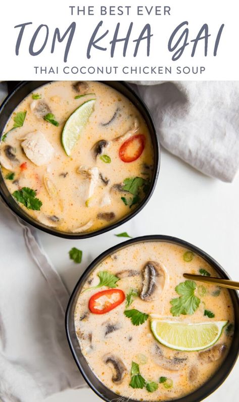 Chicken Tom Kha Soup, Tom Ka Soup Recipe, Tom Gai Kha Soup, Tom Kai Gai Soup, Thom Ka Gai Soup, Coconut Soup Thai, Tom Kha Soup Recipe, Tom Kah, Thai Mat