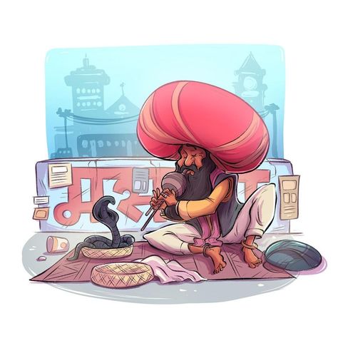 Indian Illustration Character, Chor Bazaar, Indian Cartoon, Nomad Sculpt, History Cartoon, Calendar Illustration, Snake Illustration, Human Sketch, Breakup Playlist