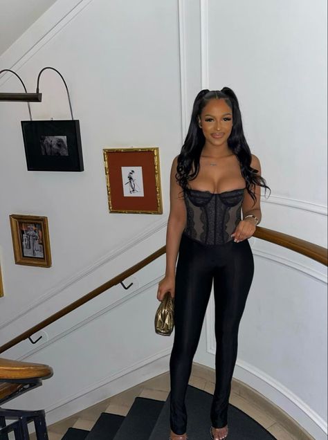 Dress Outfits Night Out, Restaurant Outfit Black Women, Nye Outfit Ideas Club, Black Corset Outfit Black Women, Black Lace Corset Outfit, Oh Polly Outfits, All Black Outfits For Women Night Out, Baddie Going Out Outfits, Black Dinner Outfit