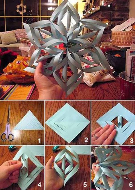 3-d paper snowflakes. Me and my sister have been making these! Oppgaver For Barn, 3d Paper Snowflakes, Desain Quilling, Buku Skrap, Seni Origami, Navidad Diy, Paper Snowflakes, Noel Christmas, Winter Crafts