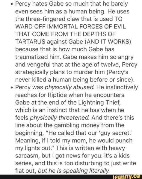 Gabe Ugliano Percy Jackson Abused, Gabe Ugliano, Dark Percy, Zio Rick, Rick Riordan Series, Percy Jackson Head Canon, Captive Prince, Pjo Hoo, Seaweed Brain