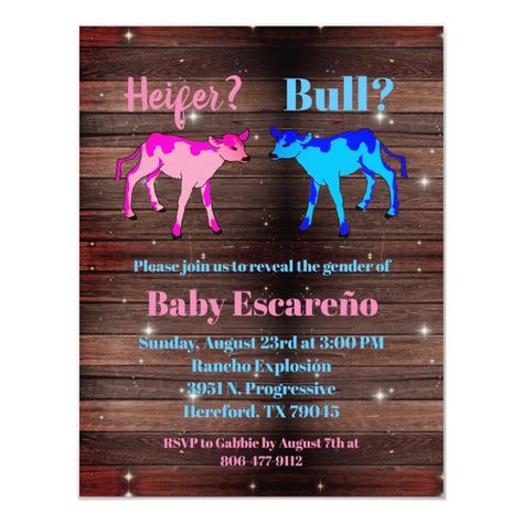 Bulls And Heifers Gender Reveal, Farmer Gender Reveal Ideas, Rodeo Gender Reveal Ideas, Bull Or Heifer Gender Reveal, Pregnancy Gender Reveal, Gender Reveal Ideas, Baby Gender Reveal Party, Gender Reveal Cake, Gender Reveal Invitations