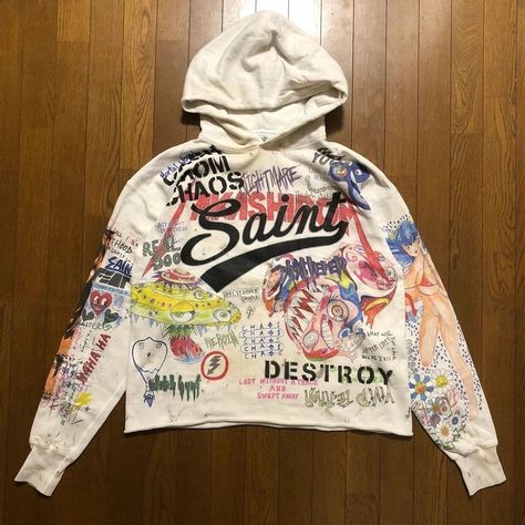 Grailed on Instagram: “Saint Michael x Takashi Murakami Graffiti Hoodie from seller 'jjjstorejjj'.⁠” Graffiti Hoodie, Michael X, Line Branding, Saint Michael, Takashi Murakami, Men's Tops, St Michael, Look Fashion, Style Me