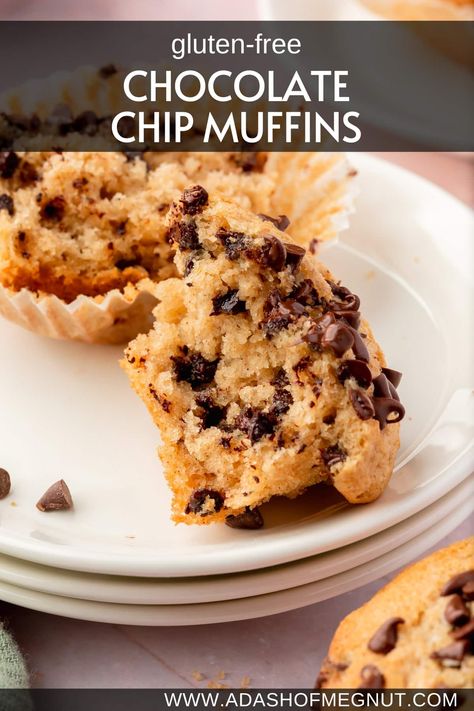 These delicious gluten-free chocolate chip muffins are the perfect breakfast treat. Made with a gluten-free flour blend, these muffins are light and fluffy on the inside with a slightly crunchy exterior. They're loaded with mini semi-sweet chocolate chips for a delicious treat that you won't be able to tell is gluten-free. They're on the table in about 20 minutes! #glutenfree #recipe Easy Gluten Free Chocolate Chip Muffins, Gluten Free Chocolate Chip Muffins, Meaningful Eats, Choc Chip Muffins, Mini Chocolate Chip Muffins, Chocolate Chip Muffin, Glutenfree Recipe, Gluten Free Chocolate Chip, Yummy Meals