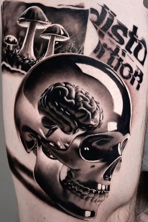 Fake Skin Tattoo, Brain Tattoo, Cool Nature, Hourglass Tattoo, Realistic Tattoo Sleeve, Skull Art Drawing, Geometric Tattoos, Metal Tattoo, Creepy Tattoos