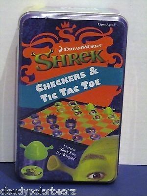 Brand New! SHREK Checkers & Tic-Tac-Toe Game Set in Tin Checkers feature your favorite characters: Princess Fiona, Donkey, Puss in Boots Prince Charming & More! Comes with (2 each) Snap on Ears & Crow Shrek Games, Shrek Donkey And Cat, Shrek Merchandise, Shrek Funny Memes, Shrek Memes Funny, Princess Fiona, Wii Games, Family Board, Family Board Games