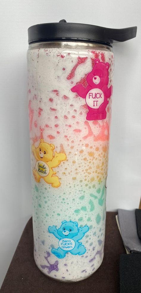 Rainbow SwearBear Glitter Tumbler **FREE SHIPPING #sublimationdesigns #tumblerdesigns #vinyldesigns #sublimationideas #tumblerwraps #svg Cool Tumbler Designs, Resin Tumbler Ideas, Custom Tumbler Ideas, Custom Cup Ideas, Snort Laughing, Unique Tumbler Designs, Making Tumblers, Cricut Tumblers, Tumblers Ideas