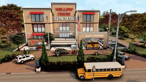 Sims 4 Elementary School, Sims 4 School, Elementry School, Sims 4 Restaurant, University Housing, Sims 4 Patreon, Save File, Sims House Plans, Willow Creek