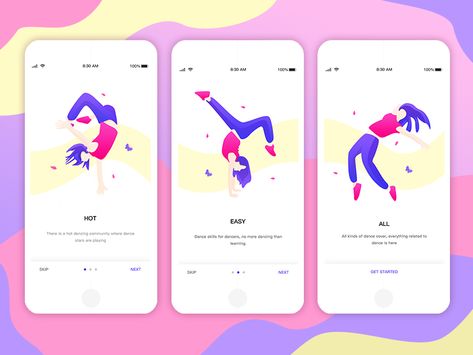 Dance App Onboarding Screens by Jessy #ux #onboarding #app #illustration #design #graphicdesign #animation Dance App, Ballroom Dance Quotes, Onboarding App, App Onboarding, Onboarding Ui, App Illustration, Salsa Dancing Outfit, Dance Workout Routine, App Screen