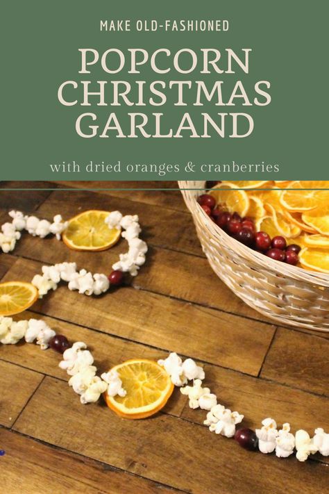 Old-Fashioned Popcorn Christmas Garland. How to dehydrate oranges and make a simple, easy, popcorn Christmas garland. Festive Christmas decorations. Natural, elegant, family traditions, old days. Orange Cranberry Popcorn Garland, Dehydrating Oranges, Dehydrate Oranges, Cranberry Tree, Popcorn Christmas, Popcorn Garland, Diy Popcorn, Christmas Popcorn, Be More Intentional