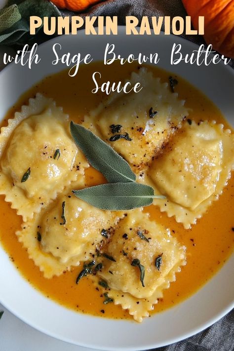 Enjoy a cozy, seasonal dish with pumpkin ravioli tossed in a rich sage brown butter sauce for a delicious holiday meal. #PumpkinRavioli #HolidayMeals Pumpkin Ravioli Sauce, Sage Brown Butter Sauce, Butter Sage Sauce, Sage Brown Butter, Brown Butter Sage Sauce, Ravioli Sauce, Sage Sauce, Sage Butter Sauce, Pumpkin Ravioli