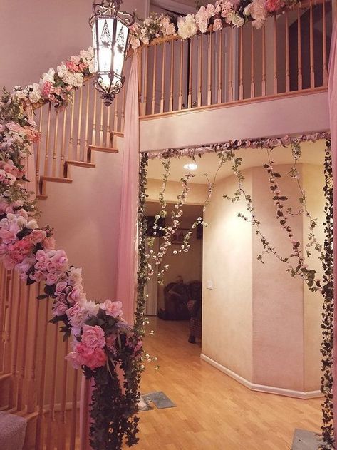 Fun and Easy Décor Ideas For The Shaadi Wala Ghar! | WedMeGood Engagement Decorations Indian, Wedding Staircase Decoration, Punjabi Wedding Decor, Wedding Stairs, Wedding Staircase, Indoor Wedding Decorations, Pakistani Wedding Decor, Nikah Decor, Mehendi Decor Ideas