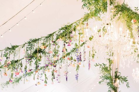 Hanging Flower Wedding Alter, Whimsical Garden Reception, Hanging Flowers Wedding Arch, Hanging Floral Wedding, Wedding Hanging Flowers, Hanging Wedding Flowers, Hanging Flowers Wedding, Bridgerton Theme, Whimsical Garden Wedding