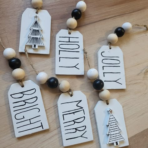 Farmhouse Tags Hand Painted Ornaments. 6 In The Set. Galvanized Ornaments, Tag Christmas Ornaments, Black And White Christmas Ornaments, Diy Wood Ornaments, Chalkboard Gift Tags, Tag Ornaments, Texas Ornaments, Cricut Ornaments, Xmas Projects