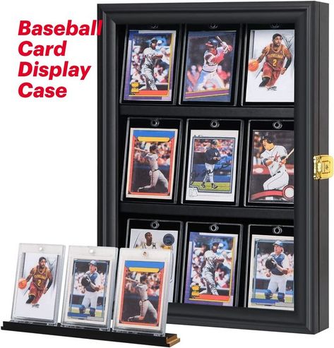 Sports Card Display Case holds 9 PCS sports star cards of baseball, basketball, hockey,football, pokemon and other cards. Shelves are removable to accommodate cards in different sizes. Edges on shelves prevent cards from sliding. Made of Grade A acrylic, with 92% transparency, 98% UV protection. Protect your cards so they do not yellow over time. Gold plated anti-theft locks protects your cherished sports cards. Comes surrounded 360 degree by foam to protect the glass. Baseball Card Display, Sports Card Display, Sports Cards Display, Baseball Card Displays, Trading Card Display, Cards Display, Trading Card Storage, Sports Card, Card Display