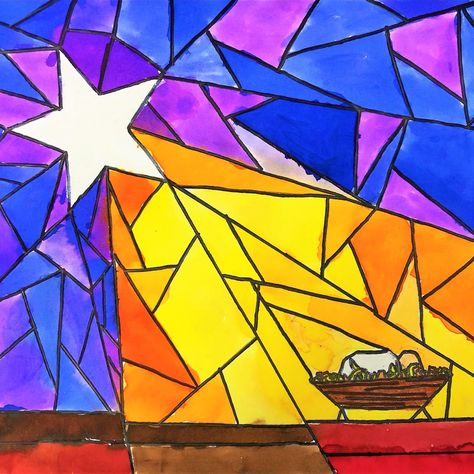 Middle school students will create a stunning stained glass Nativity art project with a "star of light," on paper, honoring the birth of Jesus at Christmas. Christmas Art Projects For Elementary Students, Advent Art For Kids, Nativity Directed Drawing For Kids, Nativity Art Projects For Elementary, Nativity Scene Art For Kids, 8th Grade Christmas Art Project, Angel Art Projects For Kids, Nativity Painting For Kids, Christian Christmas Art For Kids