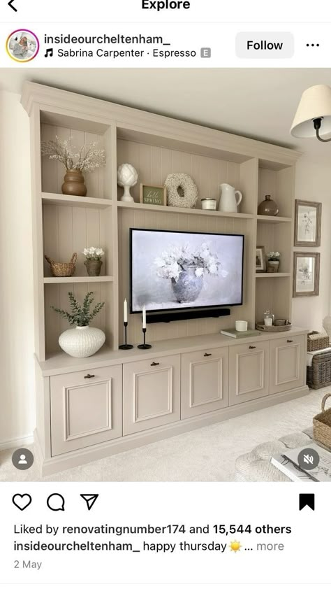 Gray Room Ideas, Color In Interior Design, Compatible Colors, Gray Room, Built In Entertainment Center, Feature Wall Living Room, Built In Shelves Living Room, Living Room Wall Units, Living Room Built Ins