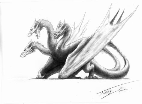 King Ghidorah by eatalllot Hydra Monster, Dinosaur Drawings, King Ghidorah, Dinosaur Drawing, Beast Creature, Kaiju Art, Giant Monsters, Kaiju Monsters, Monster Concept Art