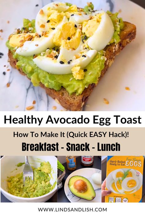 Healthy Avocado Egg Toast - How to make it (quick easy hack) Avocado Toast For Breakfast, Good Avocado Toast Recipes, Avocado Toast Everything But The Bagel, Avocado Toast With Everything Seasoning, Healthy Foods With Protein, Healthy Breakfast Avocado Toast, Low Calorie Avocado Toast, Best Bread For Avocado Toast, Breakfast With Avocado And Egg