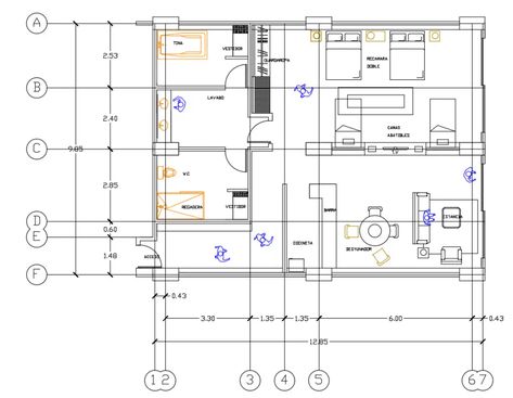 Autocad Plan With Dimension, Building Plan Drawing, Floor Plan With Dimensions, Bar Counter Design, Layout Plan, Building Elevation, House Layout Plans, Drawing Block, House Layout