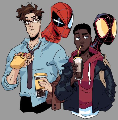 Peter And Miles, Spider Mans, Spiderman Fanart, Spiderman Comic Art, Spider Men, Marvel Character Design, Spiderman Spider, Marvel Characters Art, Spectacular Spider Man