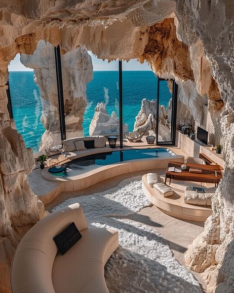 Villa Capri Sun by Monika Pancheva @panchevamonika @monikapancheva. 🔗 https://www.amazingarchitecture.com/visualization/villa-capri-sun-by-monika-pancheva Monika Pancheva: Perched majestically on the cliffs overlooking the azure waters of the Tyrrhenian Sea, Villa Capri Sun emerges as a testament to architectural ingenuity and natural beauty. Carved intricately into the heart of a seaside cave, this exclusive retreat invites guests to immerse themselves in a world where the rugged charm of ... Houses On Water, Greece Houses, Tyrrhenian Sea, Sea Villa, Greece House, Tiny Beach House, Italy Sea, Loft House Design, Scenic Pictures