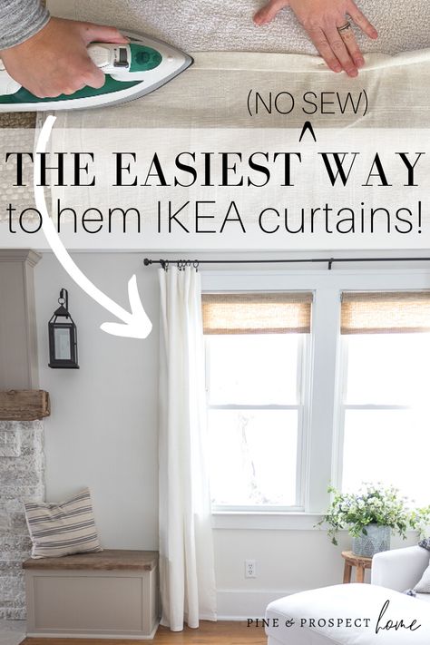 The Easiest (No Sew) Way to Hem IKEA Curtains - Pine and Prospect Home Ikea Drapes Hack, Hem Curtains, Ikea Drapes, How To Hem Curtains, Natural Wood Stain, Pine And Prospect Home, Pine And Prospect, Curtains Without Sewing, Thrifted Decor