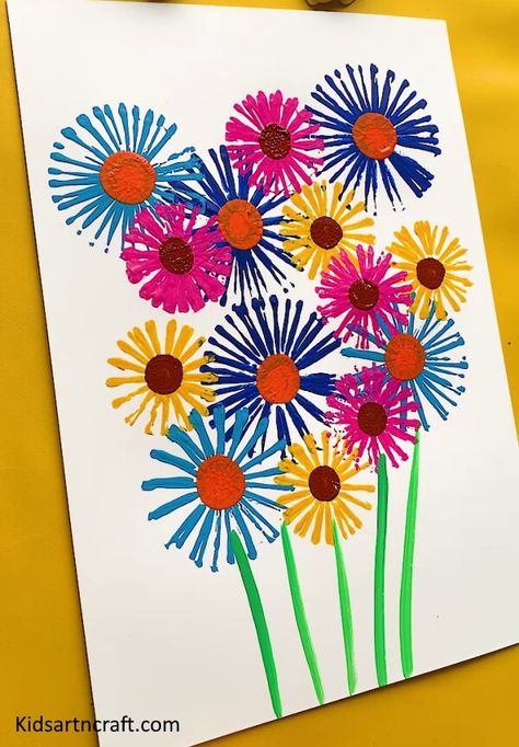 Beautiful Flower Painting Art For Kids To Make With Parents Check more at https://www.kidsartncraft.com/flower-painting-art-for-kids/ Colorful Painting Ideas, Painting Ideas For Kids, Flower Bouquet Painting, Spring Flower Art, Kids Canvas Art, Daisy Art, Easy Canvas Art, Art Lessons For Kids, Preschool Art Activities