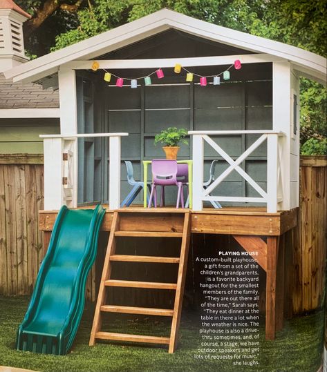 Small Yard Playground, Small Backyard Play Area Ideas, Kids Play Fort Outdoor, Small Patio Kids Play Area, Outdoor Play Area For Kids, Playset In Corner Of Yard, Playhouse With Sandbox Beside, Backyard Revamp, Children’s Play Area Small Garden