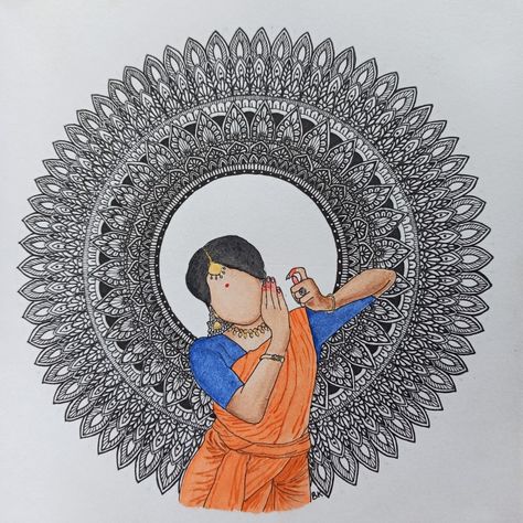 Dancer Mandala Art, Bharatanatyam Drawing, Dancer Drawing, Mandala Arts, Dancing Drawings, Mandala Design Pattern, Mandala Art Lesson, Optical Illusions Art, Mandala Artwork