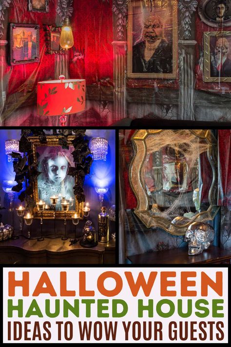 Halloween Haunted House Ideas To Wow Your Guests | Parties Halloween Decor Haunted House, How To Make A Haunted House, Diy Haunted House Ideas, Halloween Haunted House Ideas, Diy Halloween Bottles, Halloween Scene Setters, Halloween Haunted House Diy, Haunted House Ideas, Haunted House Halloween Party