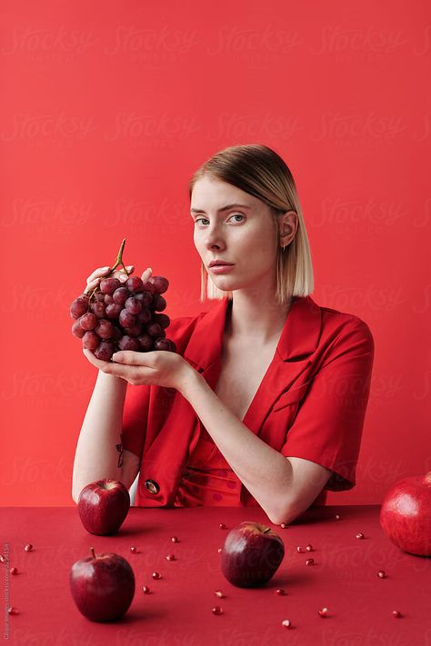 All Red Photoshoot, Red Background Photoshoot, Orange Portrait, Fruit Shoot, Red Portrait, Red Images, Diverse People, Foodie Instagram, Fruits Images