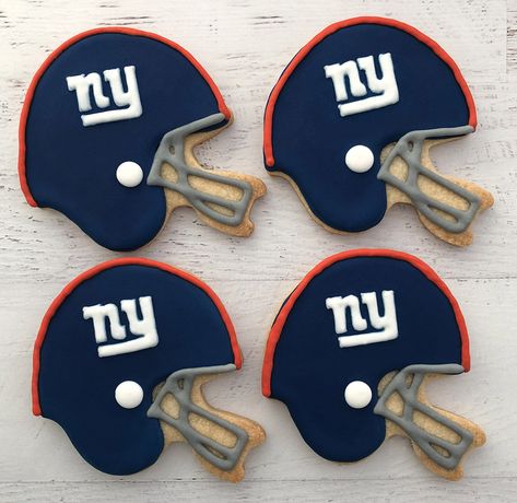 NY Giants Helmet Cookies Football Helmet Cookies Royal Icing, Helmet Cookies Decorated, Football Helmet Cookies Decorated, Football Helmet Cookies, Hockey Cookies, Football Sugar Cookies, Sport Cookies, Soccer Cookies, Teacher Cookies