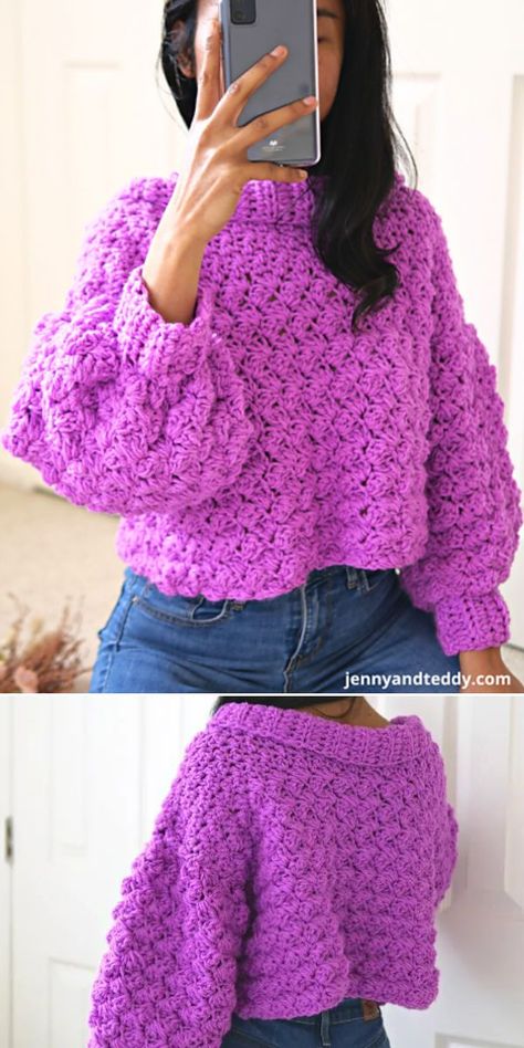 Feminine Crochet Sweaters For Women – 1001 Patterns Crochet Bulky Sweater, Sweater Crochet Invierno, Crochet Jumper Free Pattern, Chunky Sweater Pattern, Crochet Granny Square Top, Oversize Sweaters, Sweaters Crochet, Crochet Jumper Pattern, Granny Square Top