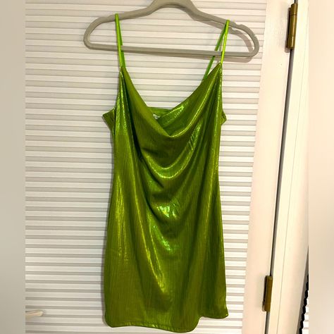 Sincerely Jules Size Large Never Worn Stretch Material Light Green Metallic Lime Green Mini Dress, Neon Green Clothes, Martini Costume, Brat Birthday, Green Sparkly Dress, Just A, Neon Dress, Brat Summer, Light Green Dress