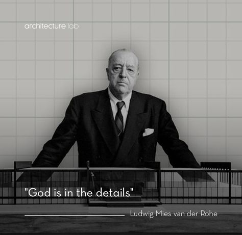 This quote emphasizes his belief that true architectural beauty and excellence lie in meticulous attention to detail. Mies van der Rohe's work is characterized by precision, simplicity, and clarity, where every element is thoughtfully designed and crafted. His iconic buildings, such as the Barcelona Pavilion and the The Farnsworth House, showcase how careful detailing can elevate a design, creating spaces of profound elegance and integrity. Barcelona Pavilion, Farnsworth House, Architecture Quotes, Iconic Buildings, Mies Van Der Rohe, Create Space, Barcelona, Lab, Architecture