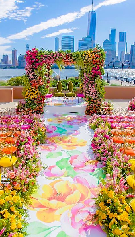 Wedluxe Mandap Decor, Wedding Mandap, Multicultural Wedding, Rooftop Wedding, Wedding Inside, Space Wedding, Floral Backdrop, Outdoor Wedding Decorations, Stage Decorations