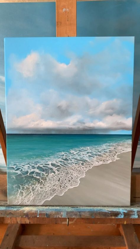 victoriaobolensky.art on Instagram: When painting the foam on this one I thought it had been a few hours and suddenly it was 6pm!…I believe they call that experience the zone!… Storm Art, Hyper Realistic Paintings, Paint Nite, Cloud Art, Sea Painting, Water Art, Realistic Paintings, The Zone, Cloud Painting