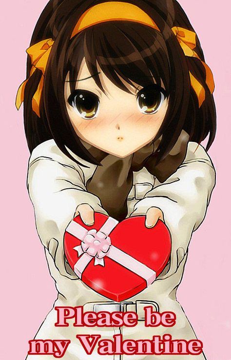 Haruhi Suzumiya Valentine Selamat Hari Valentine, Valentines Anime, Valentine Day Video, Valentines Day Drawing, Haruhi Suzumiya, Moe Anime, Hari Valentine, Visual Novel, Anime Kawaii