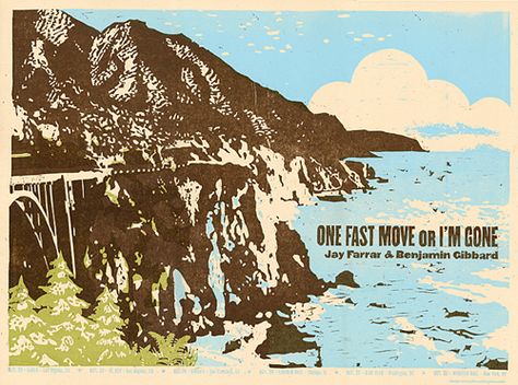 big sur poster Ben Gibbard, Handmade Posters, Big Sur Coastline, Handmade Poster, Tour Poster, Jack Kerouac, Relief Print, Tour Posters, Pacific Coast