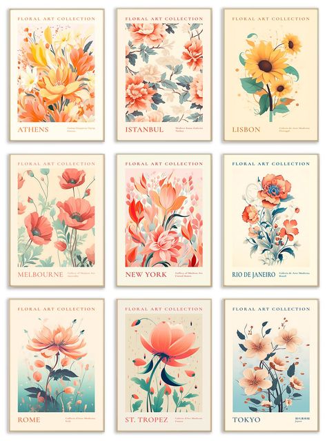 PRICES MAY VARY. 【Vintage Floral Art Prints】 The size of the flower print is: 8x10inch (20x25cmx9pcs). Each aesthetic art poster has a different flower pattern with city name on it, unique and elegant. With abstract style and neutral tones, the vintage floral gallery wall art is the best choice for Housewarming gifts or gallery decoration. 【Pefect Posters for Room Aesthetic Decor】 The nature-themed aesthetic prints with various color, can easily mix and match different home styles to create an e Beachy Wall Decor, Gallery Decoration, Poster For Room, Cowgirl Decor, Aesthetic Prints, Art Prints Vintage, Market Poster, Dorm Wall Decor, Dorm Inspo