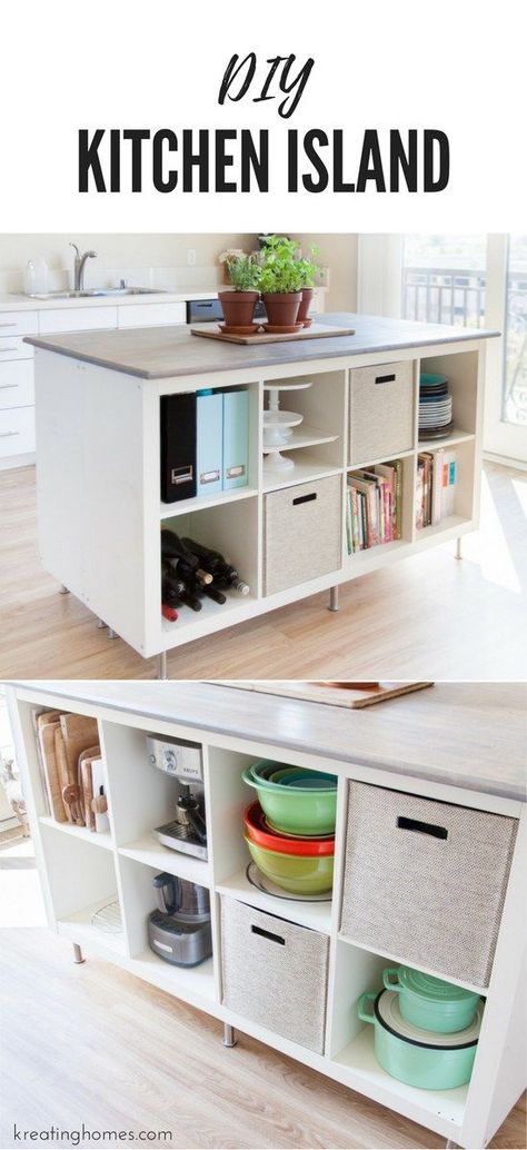 Check out this DIY Kitchen Island we created using old ikea bookshelves! The amount of storage and organization it will add to your kitchen makes this the ultimate ikea hack! Ikea Expedit Bookcase, Old Kitchen Remodel, Organiser Cucina, Ikea Bookcase, Ikea Kitchen Island, Ikea Bookshelves, Decor Ikea, Surf Decor, Dekor Diy