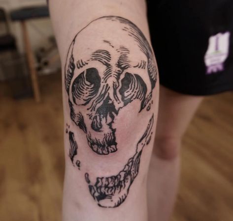 Cat Skull Tattoo, Skull Tattoo Ideas, Mouth Tattoo, Knee Tattoos, J Tattoo, Sick Tattoo, Cat Skull, Knee Tattoo, Unique Tattoo Designs