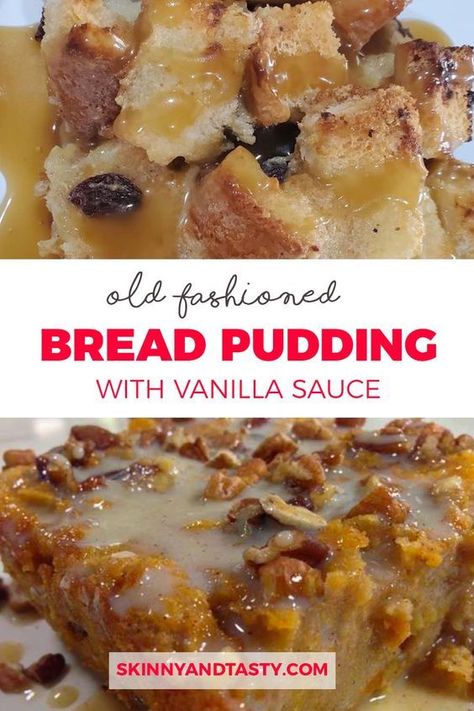 Grandma's Old Fashioned Bread Pudding with Vanilla Sauce recipe! This warm and comforting recipe is best served any time of the year with your favorite brand of vanilla ice cream. yummy #oldfashioned #bread #pudding #vanilla #sauce #breadpudding Small Bread Pudding Recipe, Bread Pudding Recipe With Vanilla Sauce, Vanilla Sauce Recipe, Bread Pudding With Vanilla Sauce, Old Fashioned Bread, Pudding Vanilla, Old Fashioned Bread Pudding, Banana Bread Pudding, Bread Pudding With Apples