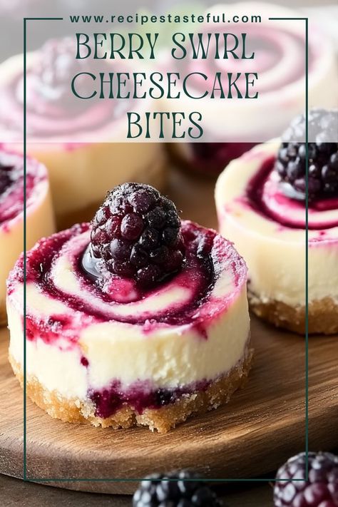 Deliciously creamy cheesecake bites swirled with a vibrant mixed berry puree, these bite-sized treats are perfect for any occasion, especially gatherings and celebrations. Mixed Berry Cheesecake, Mixed Berry Dessert, Berry Cheesecake Recipes, Swirl Cheesecake, Berry Cheesecake, Berry Dessert, Cheesecake Bites, Creamy Cheesecake, Graham Cracker Crumbs