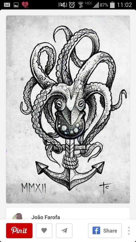 Kraken Tattoo, 16 Tattoo, Octopus Drawing, Octopus Tattoos, Anchor Tattoos, Nautical Tattoo, Theme Tattoo, Tattoo Traditional, Anchor Tattoo