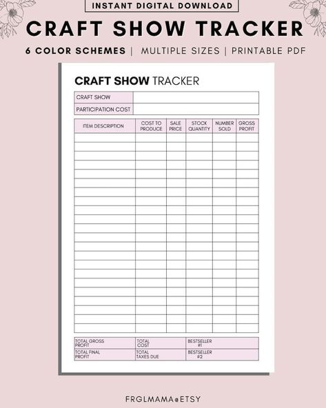 Craft Show Tracker Printable, Craft Fair Planners, Business Forms Digital File Forms, Craft Show Documents, A4 A5 Letter PDF - Etsy Vendor Setup, Show Tracker, Craft Fair Booth Display, Craft Show Booths, Craft Market Display, Craft Fairs Booth, Craft Booth Displays, Craft Fair Displays, Craft Show Displays